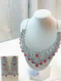 Ruby Red CZ Silver-Finish Necklace Set w/Matching Earrings