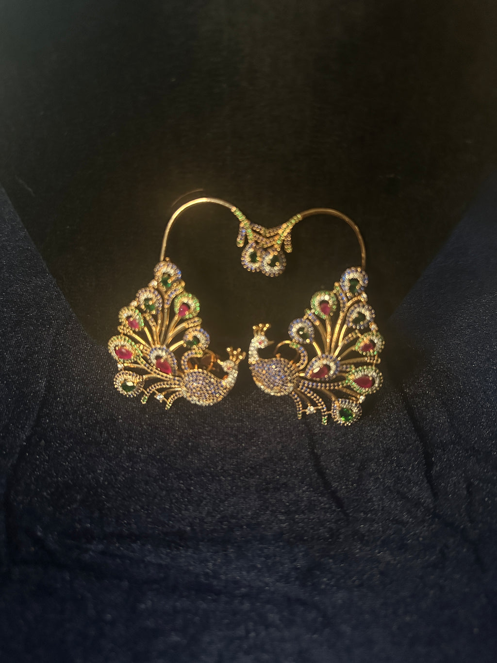 Premium Peacock Ear Cuffs – Multicolor CZ Statement Earrings