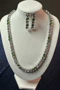 Silver-Plated Apple Green Crystal Tennis Necklace & Drop Earrings Set