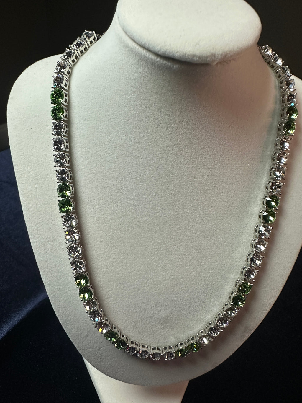 Silver-Plated Apple Green Crystal Tennis Necklace & Drop Earrings Set