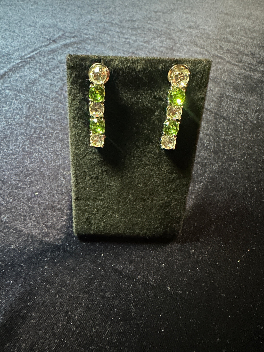 Silver-Plated Apple Green Crystal Tennis Necklace & Drop Earrings Set