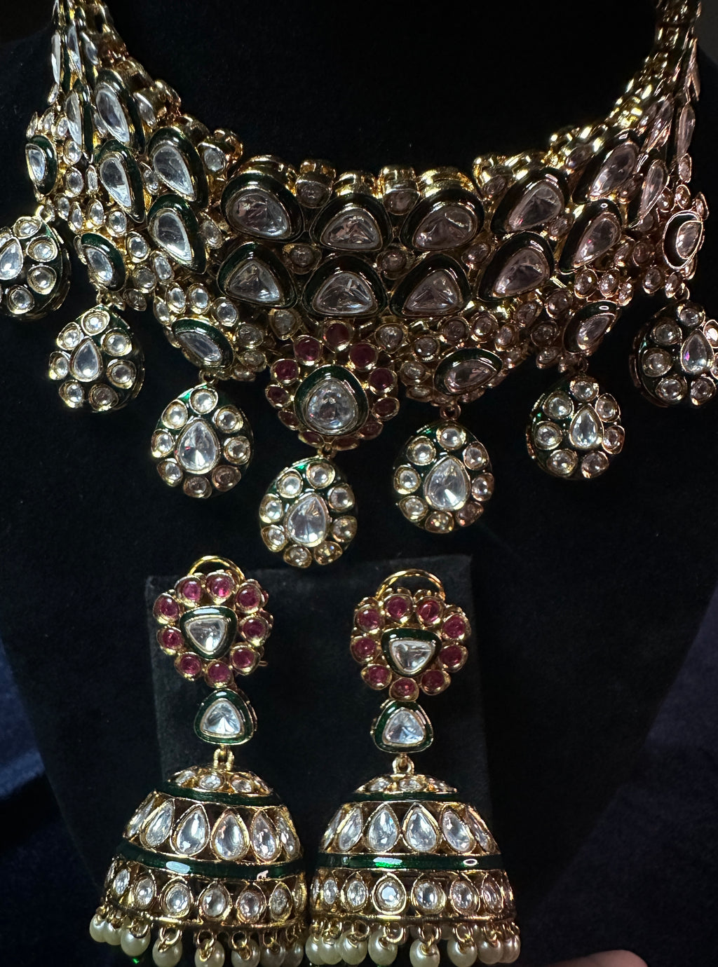 Uncut Polki Kundan Bridal Choker Set with Ruby Accents & Jhumka Earrings