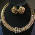 Luxury Gold-Plated Hasli Necklace Set with Polki & CZ Stones | Statement Bridal Choker with Stud Earrings