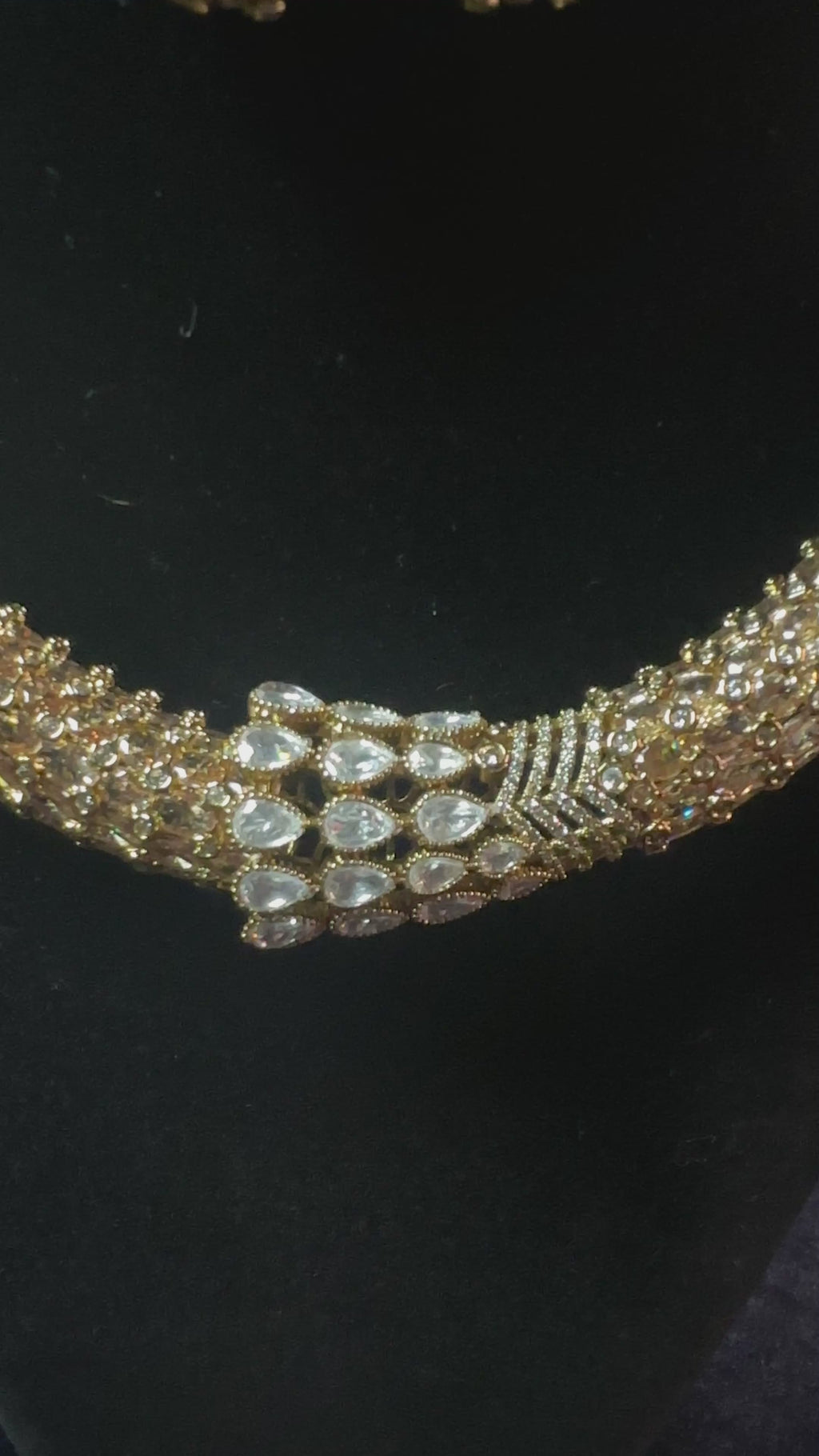 Luxury Gold-Plated Hasli Necklace Set with Polki & CZ Stones | Statement Bridal Choker with Stud Earrings