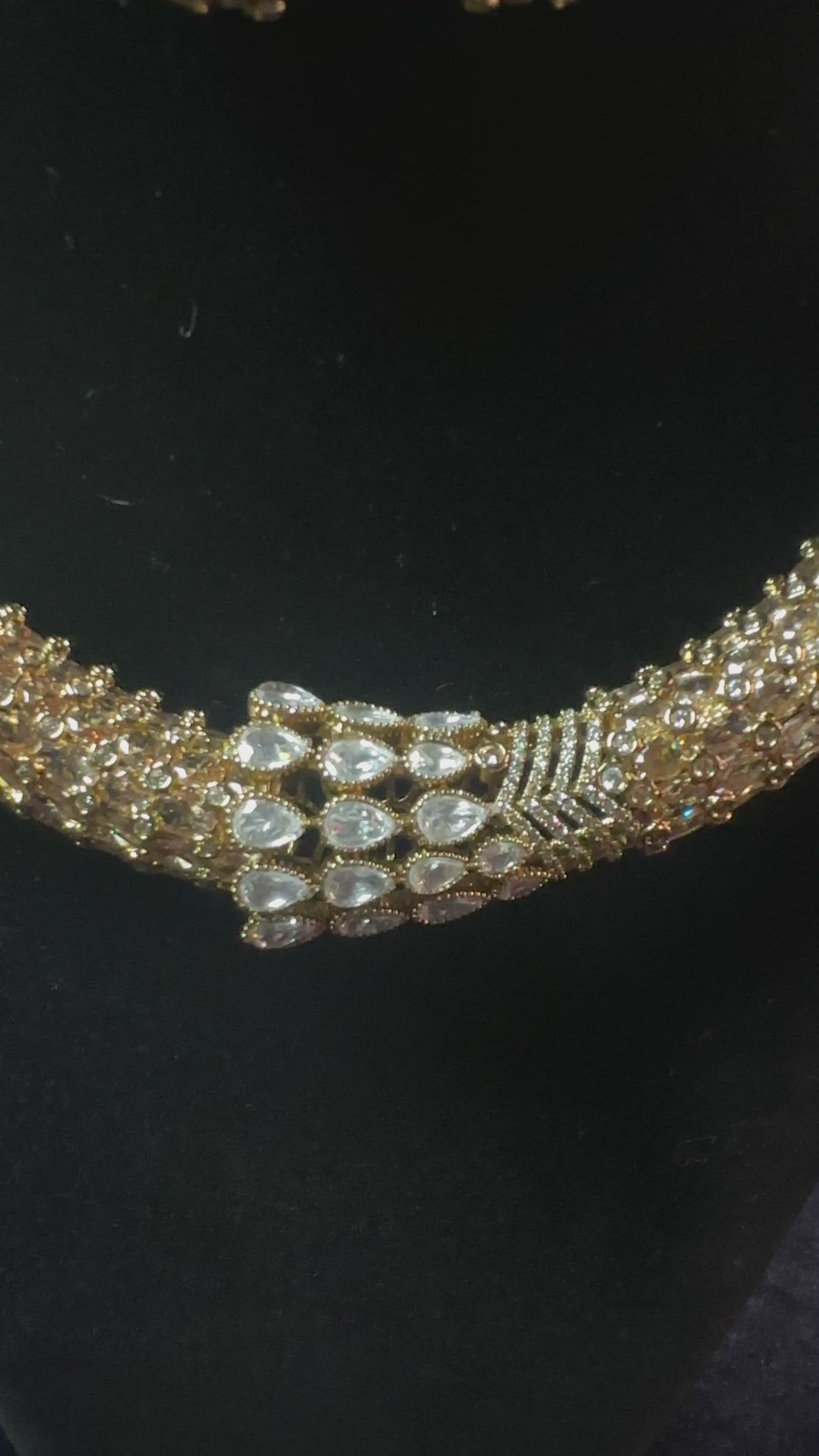 Luxury Gold-Plated Hasli Necklace Set with Polki & CZ Stones | Statement Bridal Choker with Stud Earrings