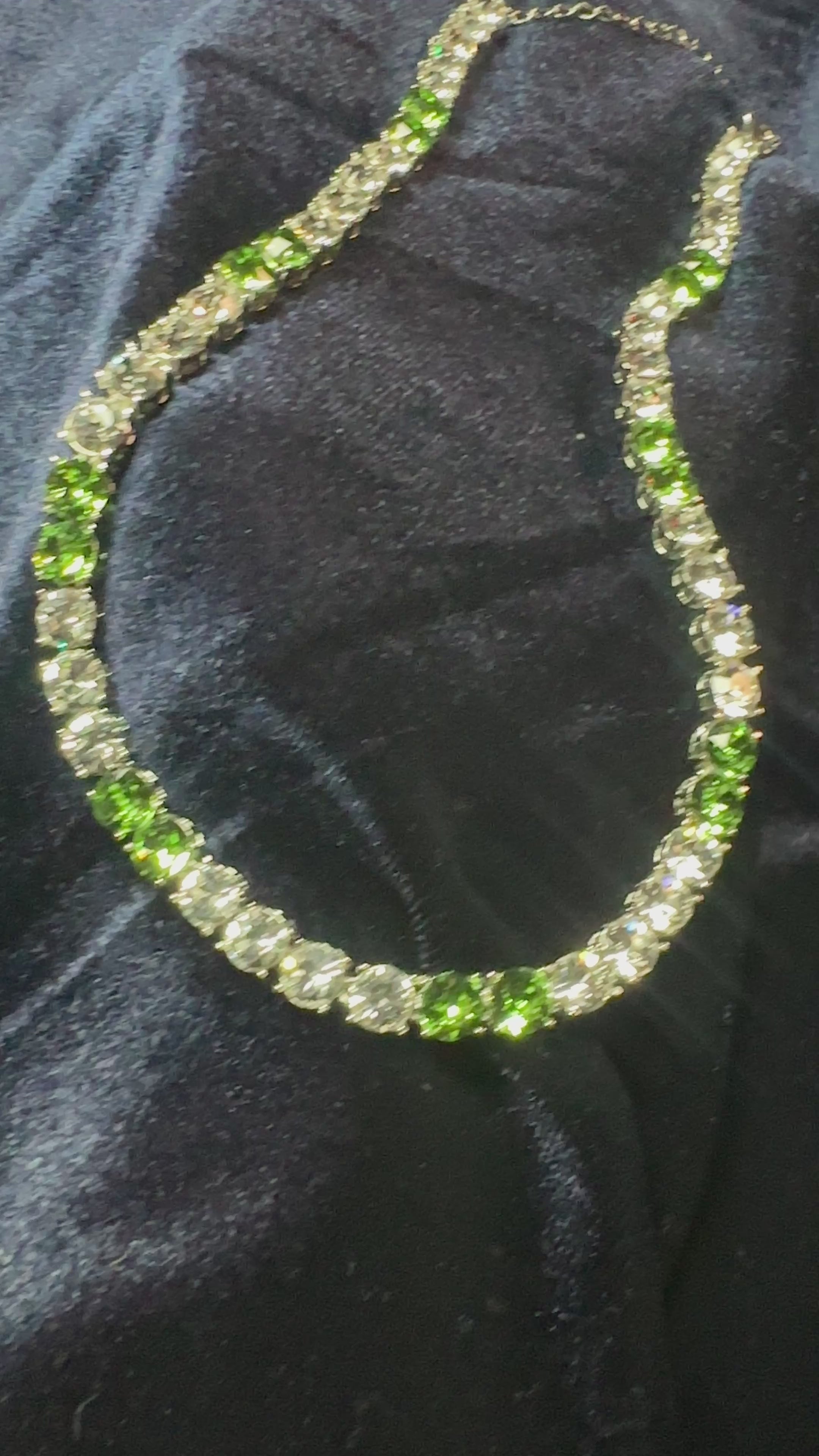 Silver-Plated Apple Green Crystal Tennis Necklace & Drop Earrings Set
