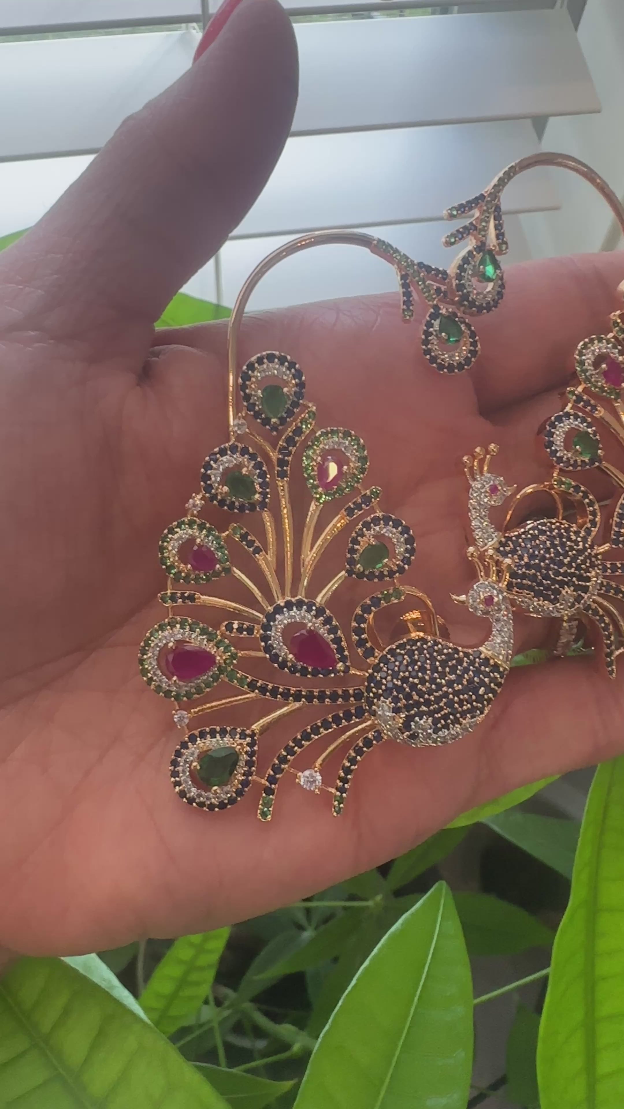 Premium Peacock Ear Cuffs – Multicolor CZ Statement Earrings