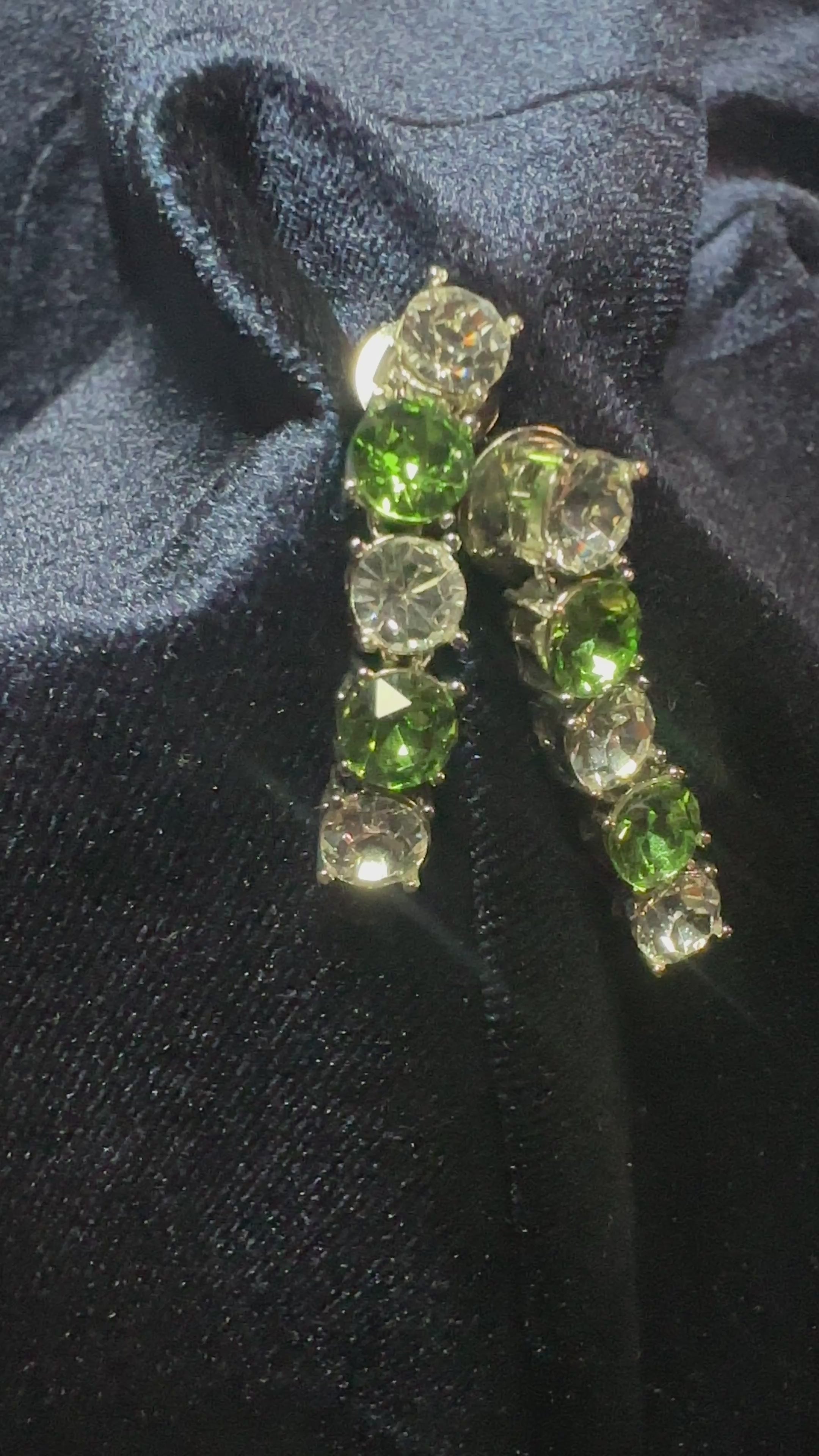 Silver-Plated Apple Green Crystal Tennis Necklace & Drop Earrings Set